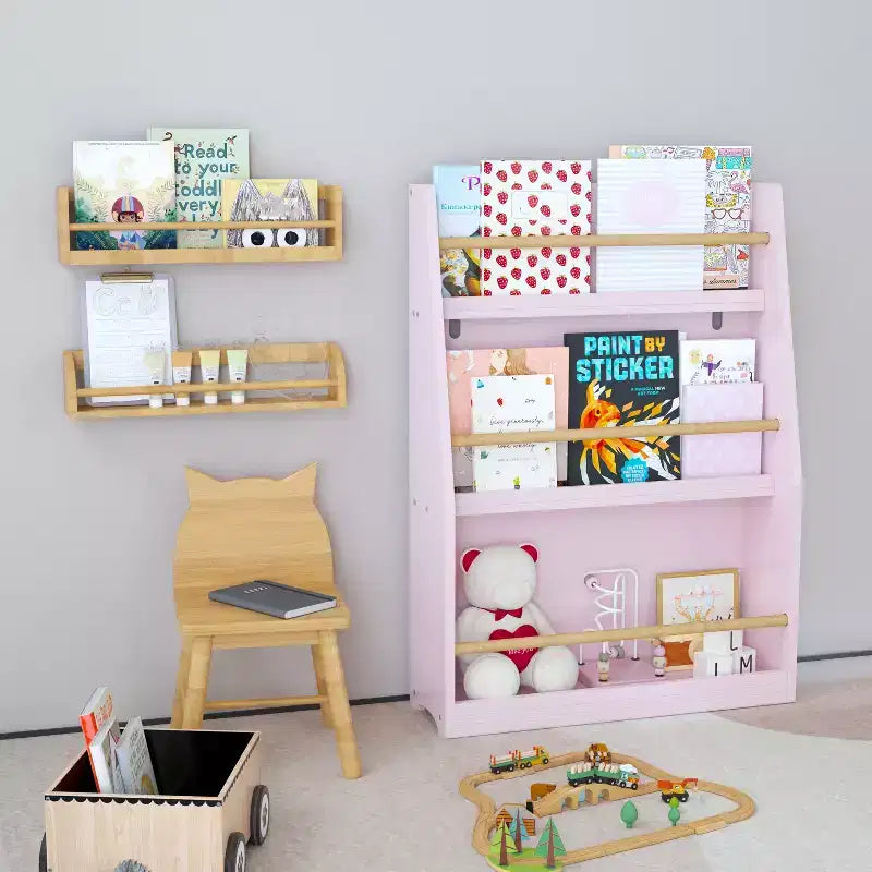Libreria a 3 Piani con Piedistallo, Moderna Libreria da Esposizione a Giorno, Organizzatore per Libri per Bambini per Soggiorno Camera Bambini Asilo Nido Bianco