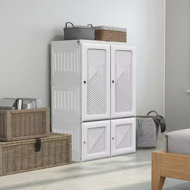 HOMCOM Portable Wardrobe Closet, Foldable Bedroom Armoire with Cube Compartment, Magnet Doors, Easy Assembly, White