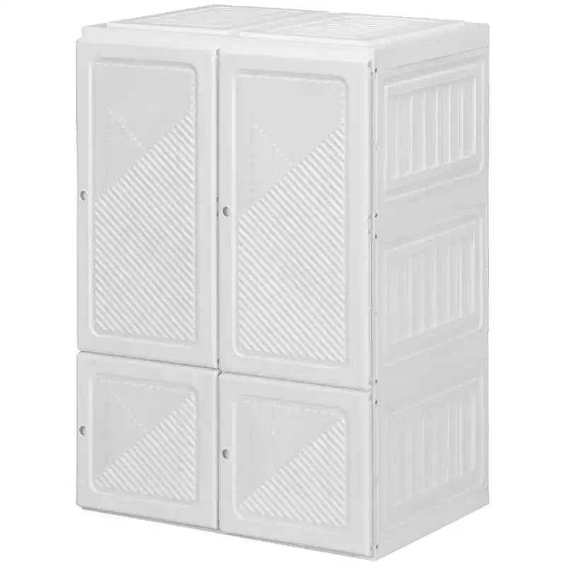 HOMCOM Armadio Portatile, Guardaroba Pieghevole con Scomparti a Cubo, Ante Magnetiche e Facile Montaggio, Bianco