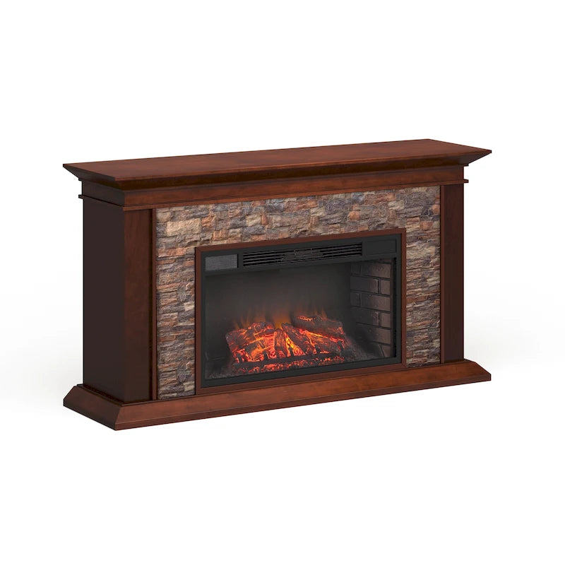 60-Inch Maple Electric Fireplace with Faux Stone