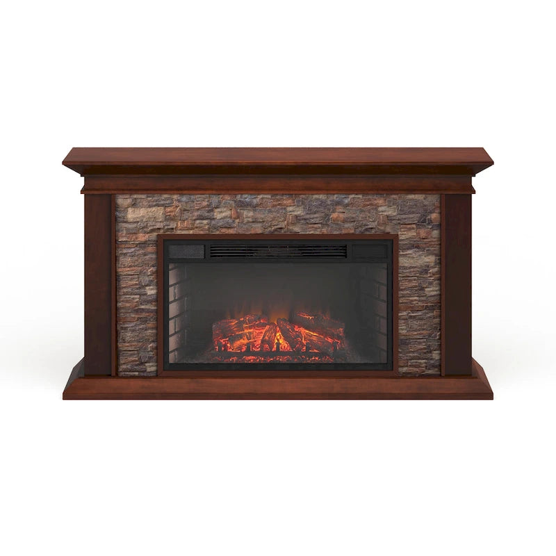 60-Inch Maple Electric Fireplace with Faux Stone