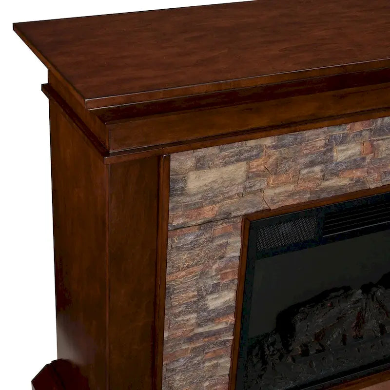 60-Inch Maple Electric Fireplace with Faux Stone