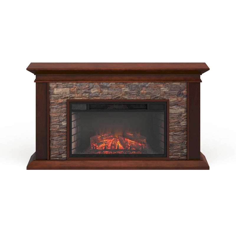 60-Inch Maple Electric Fireplace with Faux Stone