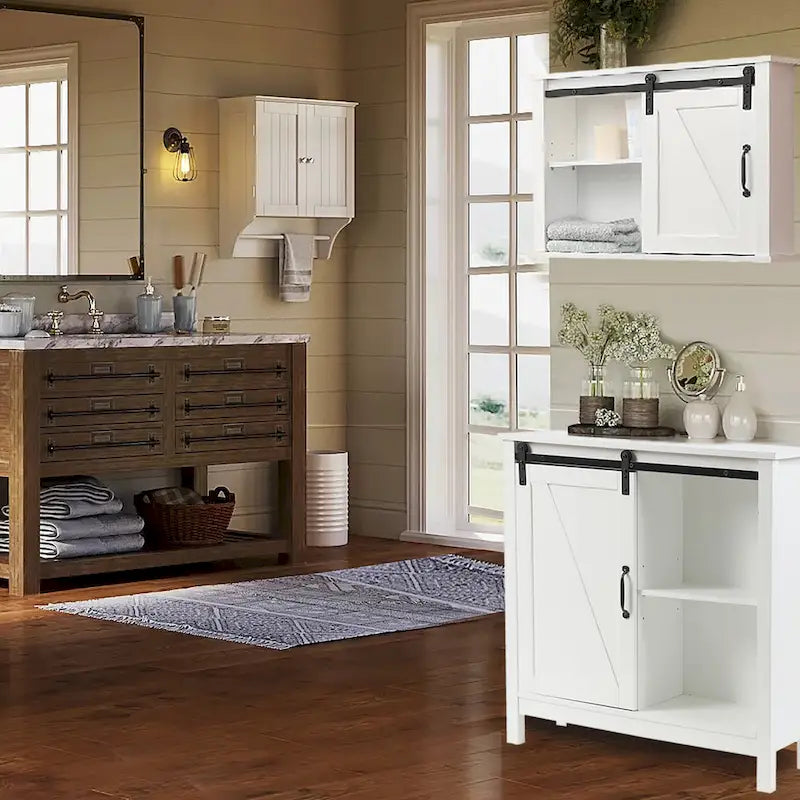 Mobile contenitore da bagno in legno MDF bianco stile rustico