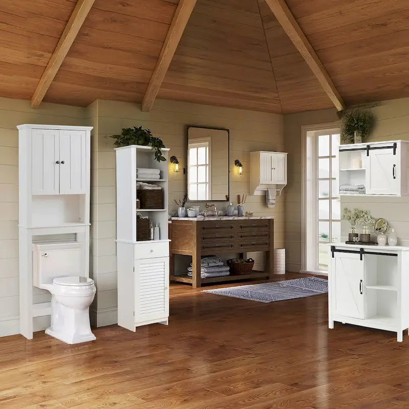Mobile contenitore da bagno in legno MDF bianco stile rustico