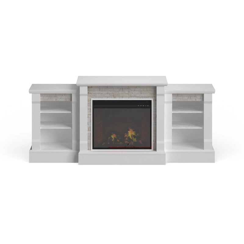 Caminetto elettrico a LED telecomandato SEI Furniture con ripiano in finto marmo bianco e vano portaoggetti