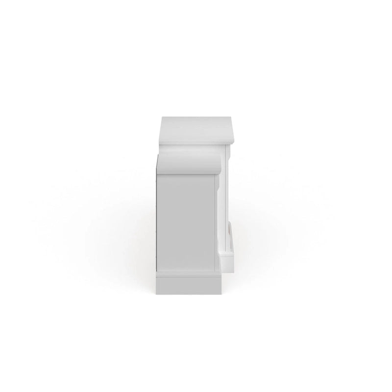 Caminetto elettrico a LED telecomandato SEI Furniture con ripiano in finto marmo bianco e vano portaoggetti