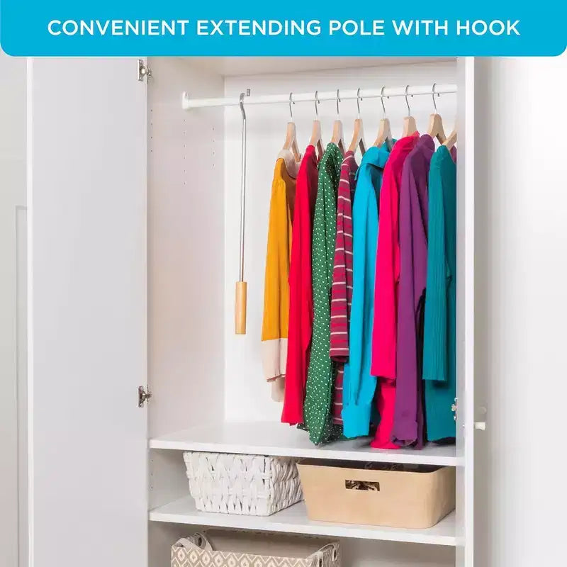 Hold N' Storage - Closet Reacher Pole with Shepherd Hook and Wooden Handle. Adjustable 2.75 to 5 Feet