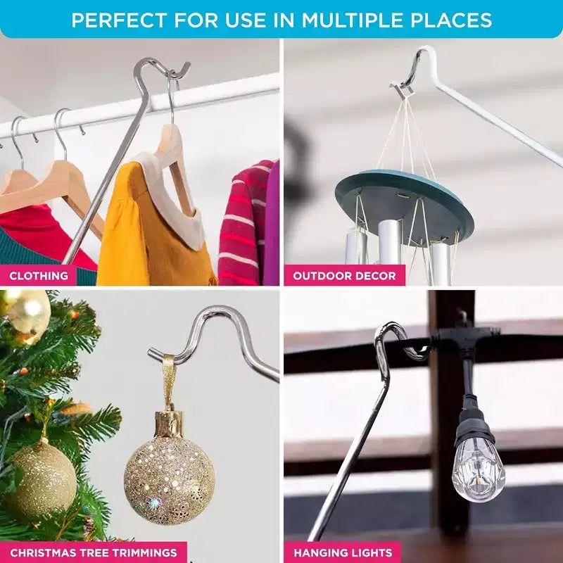 Hold N' Storage - Closet Reacher Pole with Shepherd Hook and Wooden Handle. Adjustable 2.75 to 5 Feet