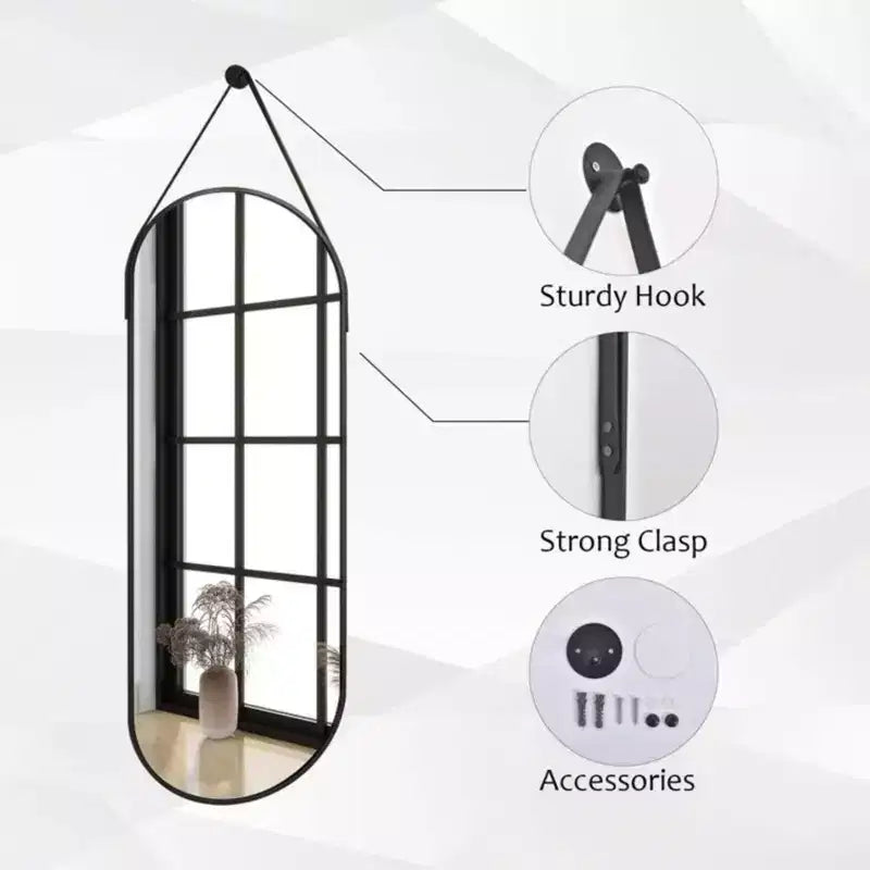 HOMLUX Specchio Ovale da Parete Decorativo a Figura Intera 40x120 cm per Bagno Ingresso, Nero/Oro