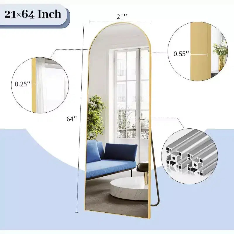 HOMLUX 64x21 Modern Full Length Bathroom Mirror Arched Leaning Floor Mirror