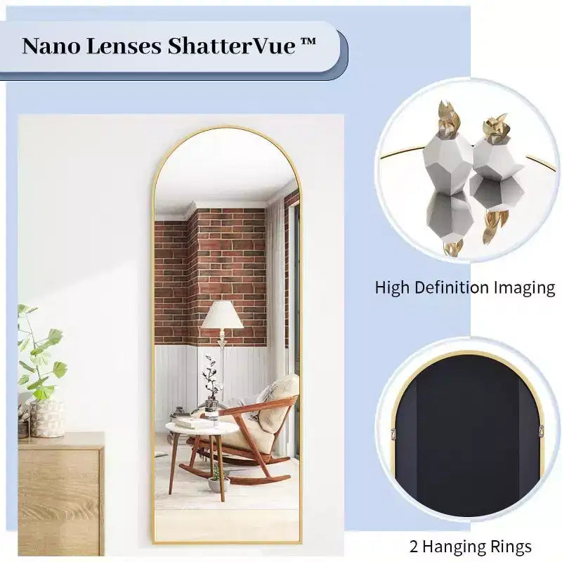 HOMLUX 64x21 Modern Full Length Bathroom Mirror Arched Leaning Floor Mirror