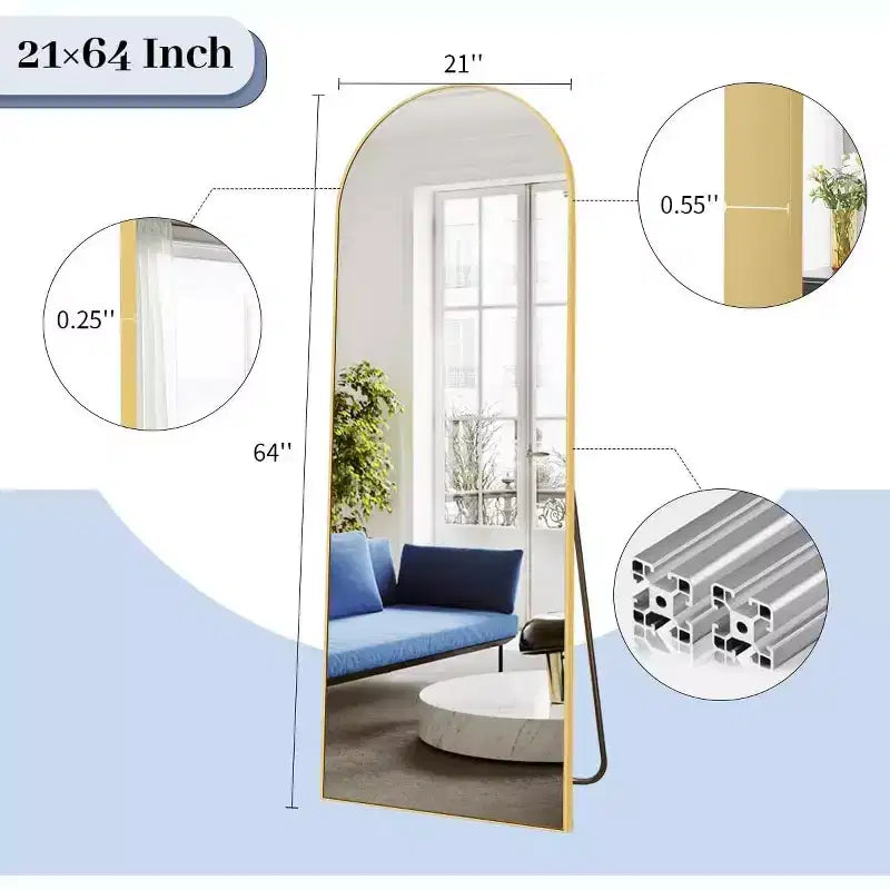 HOMLUX 64x21 Modern Full Length Bathroom Mirror Arched Leaning Floor Mirror