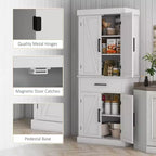 HOMCOM 72 Tall Kitchen Pantry Storage Cabinet, Farmhouse Freestanding Kitchen Cabinet with Barn Doors, Drawer and Adjustable Shelves, White