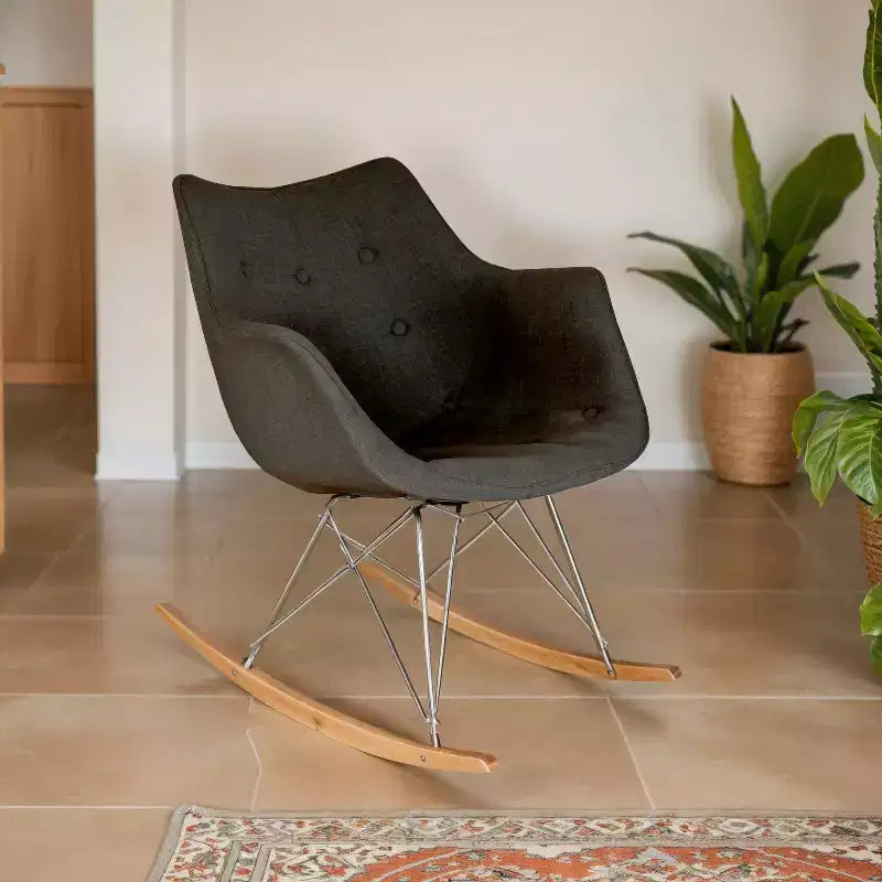LeisureMod Willow Nursery Rocking Chair in Twill Fabric/Velvet Upholstery - Eiffel Ash Wood Base, Plus Comfort, Perfect for Nurseries