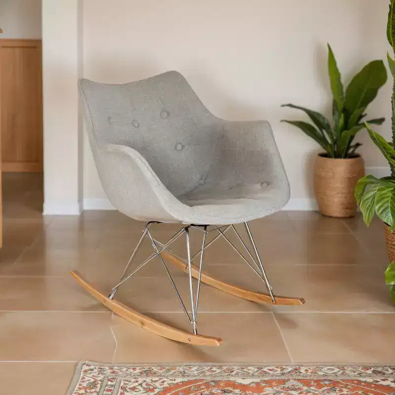 LeisureMod Willow Nursery Rocking Chair in Twill Fabric/Velvet Upholstery - Eiffel Ash Wood Base, Plus Comfort, Perfect for Nurseries