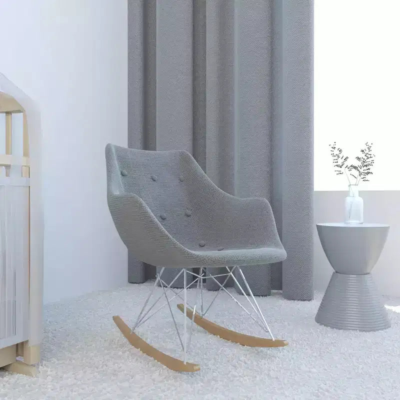 LeisureMod Willow Nursery Rocking Chair in Twill Fabric/Velvet Upholstery - Eiffel Ash Wood Base, Plus Comfort, Perfect for Nurseries