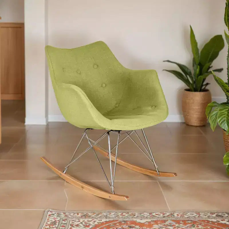 LeisureMod Willow Nursery Rocking Chair in Twill Fabric/Velvet Upholstery - Eiffel Ash Wood Base, Plus Comfort, Perfect for Nurseries