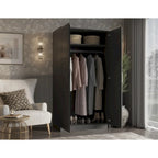 Palace Imports 100% Solid Wood 2-Door Urban Wardrobe Armoire with Solid and Mirrored Doors
