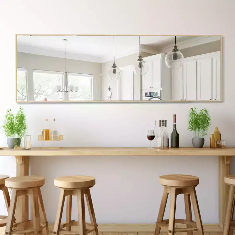 Specchio WallBeyond 64x21 con base a cavalletto, alluminio, forma quadrata
