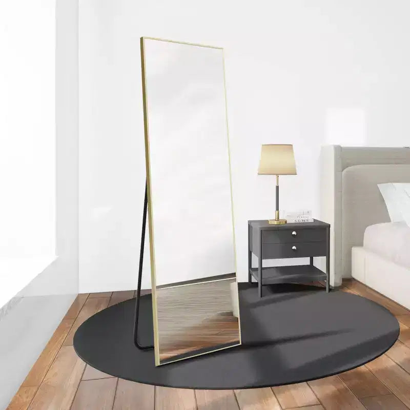 Specchio WallBeyond 64x21 con base a cavalletto, alluminio, forma quadrata
