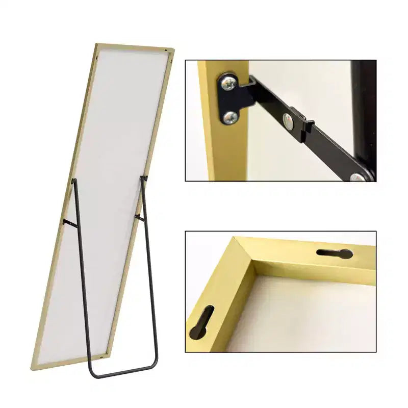 Specchio WallBeyond 64x21 con base a cavalletto, alluminio, forma quadrata
