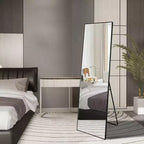 Specchio WallBeyond 64x21 con base a cavalletto, alluminio, forma quadrata