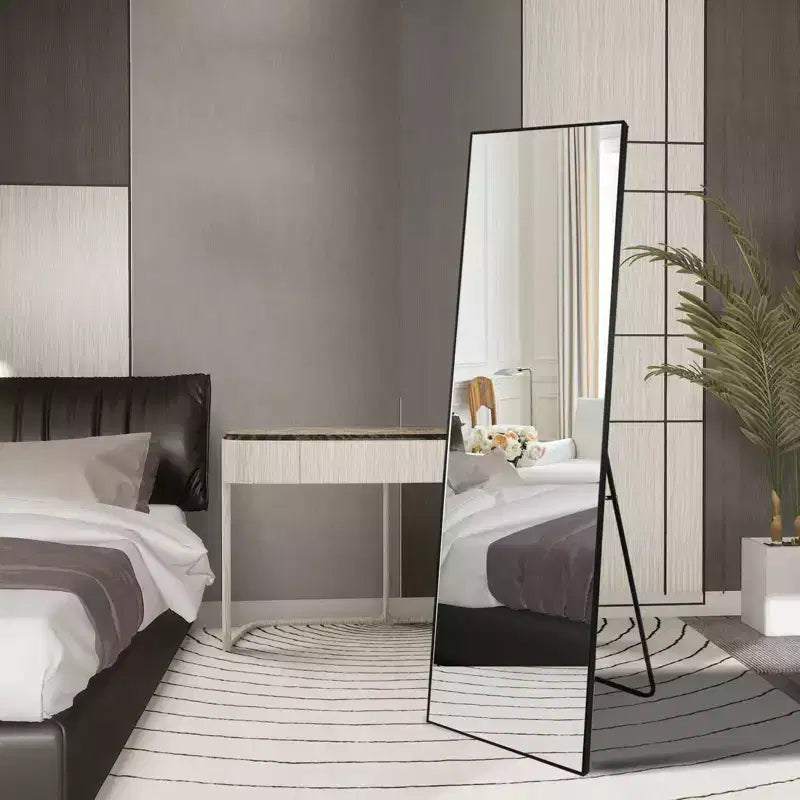 Specchio WallBeyond 64x21 con base a cavalletto, alluminio, forma quadrata