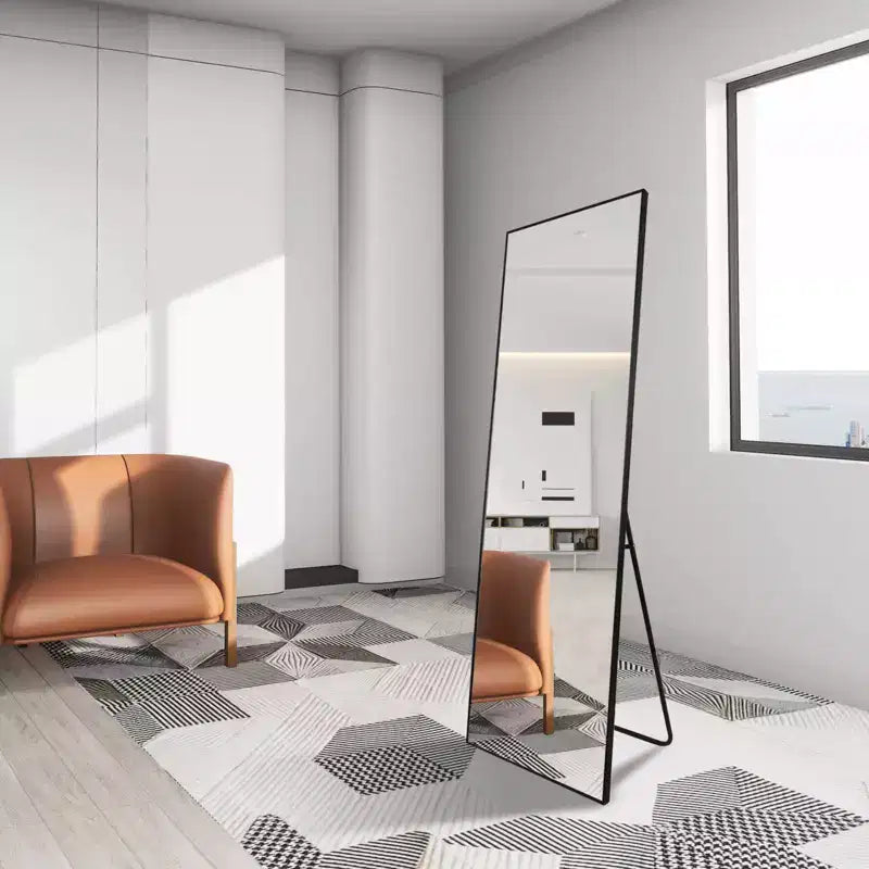 Specchio WallBeyond 64x21 con base a cavalletto, alluminio, forma quadrata