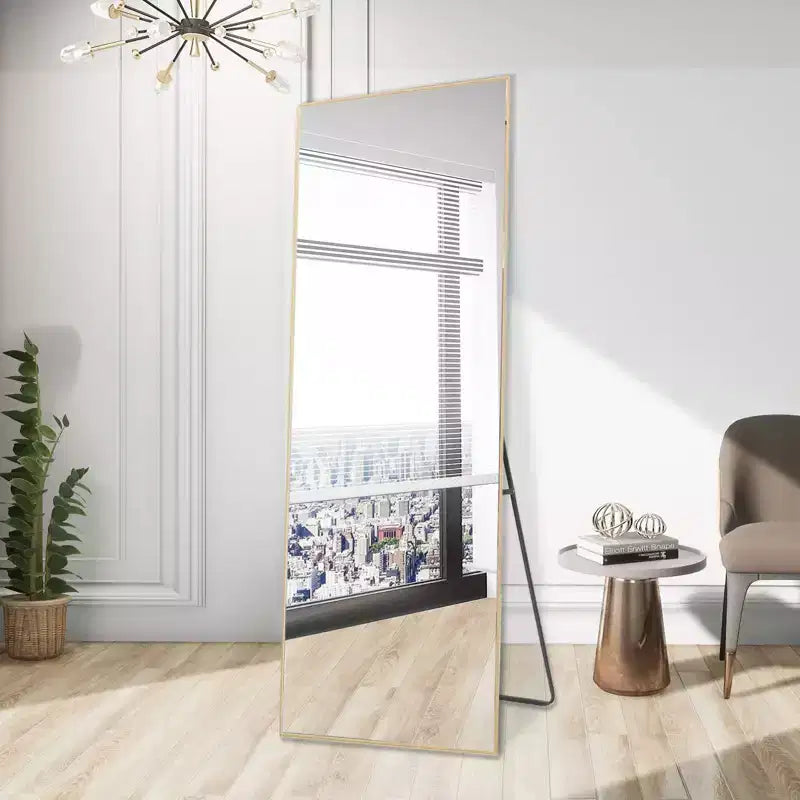 Specchio WallBeyond 64x21 con base a cavalletto, alluminio, forma quadrata