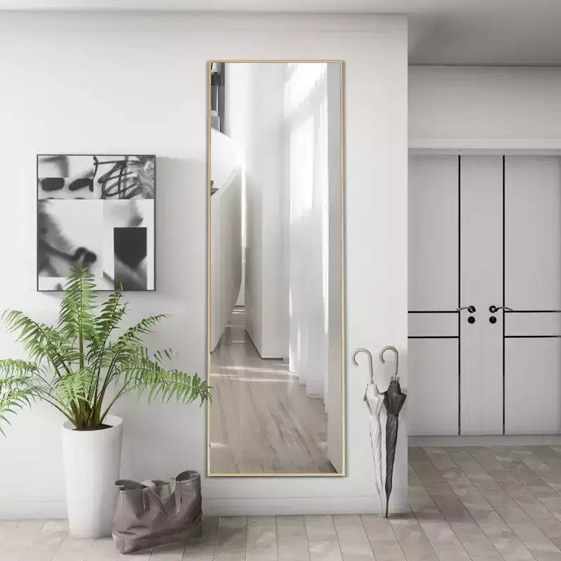 Specchio WallBeyond 64x21 con base a cavalletto, alluminio, forma quadrata