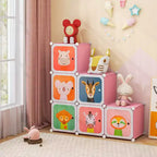 Costway 8-Cube Kids Wardrobe Baby Dresser Bedroom Armoire Clothes Hanging Closet with Doors Blue/Pink/White