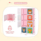Costway 8-Cube Kids Wardrobe Baby Dresser Bedroom Armoire Clothes Hanging Closet with Doors Blue/Pink/White
