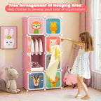 Costway 8-Cube Kids Wardrobe Baby Dresser Bedroom Armoire Clothes Hanging Closet with Doors Blue/Pink/White
