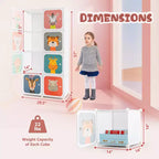 Costway 8-Cube Kids Wardrobe Baby Dresser Bedroom Armoire Clothes Hanging Closet with Doors Blue/Pink/White
