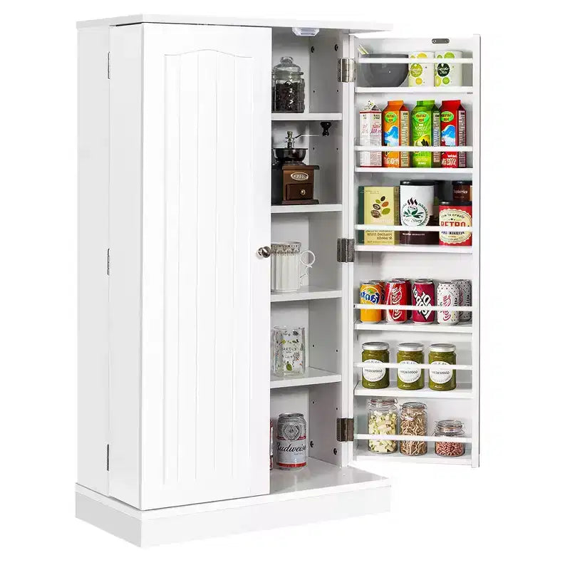 Costway 41 Farmhouse Kitchen Pantry Storage Cabinet withDoors Adjustable Shelves Gray/White