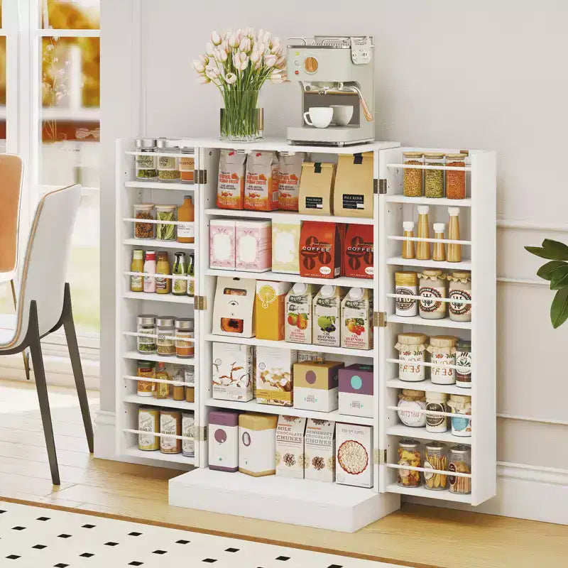 Costway 41 Farmhouse Kitchen Pantry Storage Cabinet withDoors Adjustable Shelves Gray/White