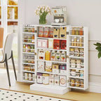 Costway 41 Farmhouse Kitchen Pantry Storage Cabinet withDoors Adjustable Shelves Gray/White