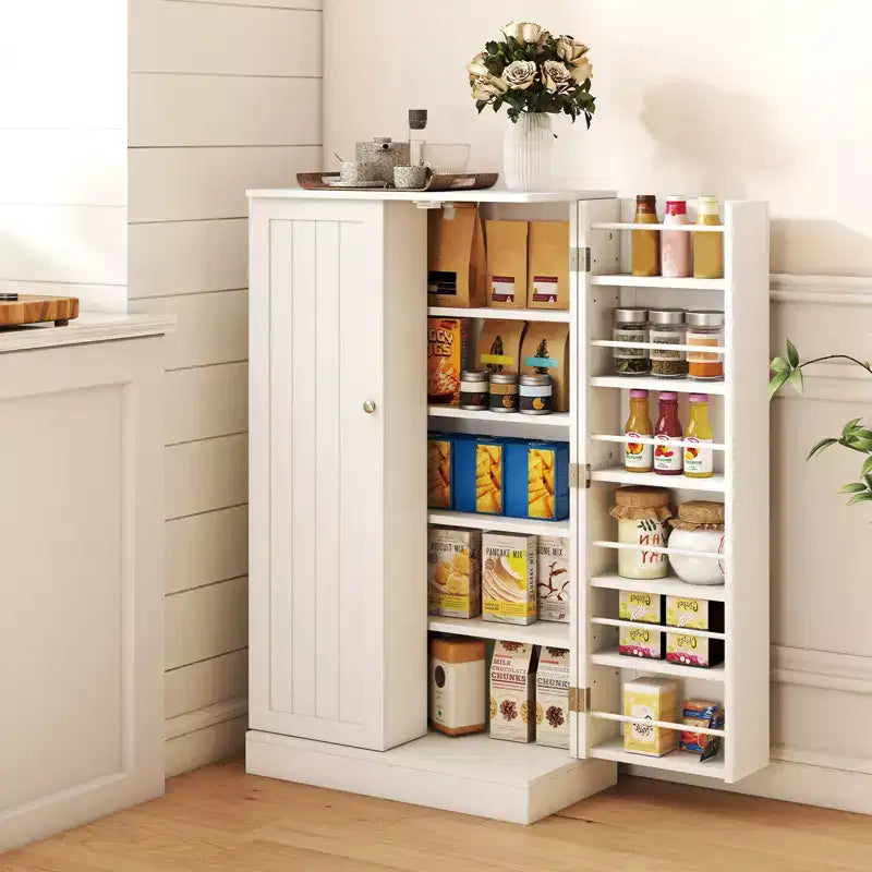 Costway 41 Farmhouse Kitchen Pantry Storage Cabinet withDoors Adjustable Shelves Gray/White