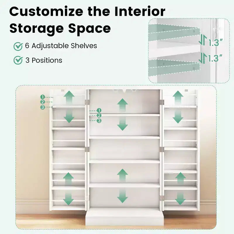 Costway 41 Farmhouse Kitchen Pantry Storage Cabinet withDoors Adjustable Shelves Gray/White