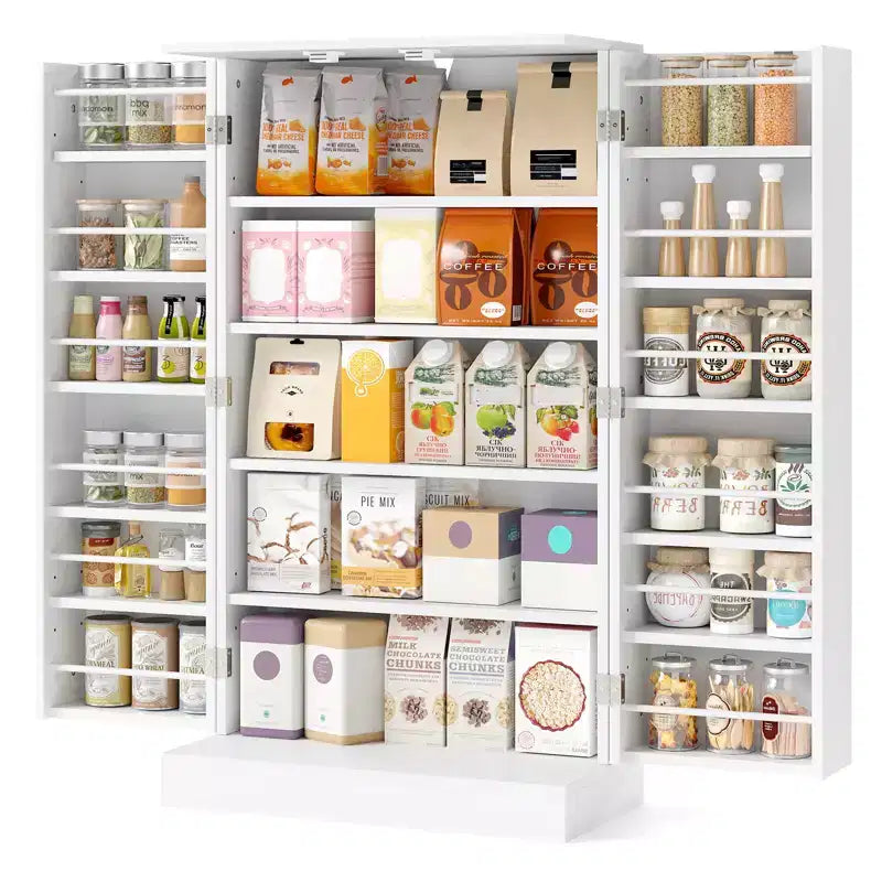 Costway 41 Farmhouse Kitchen Pantry Storage Cabinet withDoors Adjustable Shelves Gray/White