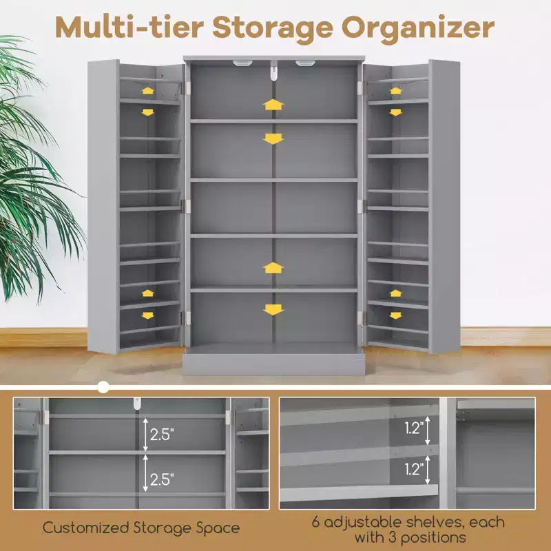 Costway 41 Farmhouse Kitchen Pantry Storage Cabinet withDoors Adjustable Shelves Gray/White