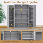 Costway 41 Farmhouse Kitchen Pantry Storage Cabinet withDoors Adjustable Shelves Gray/White