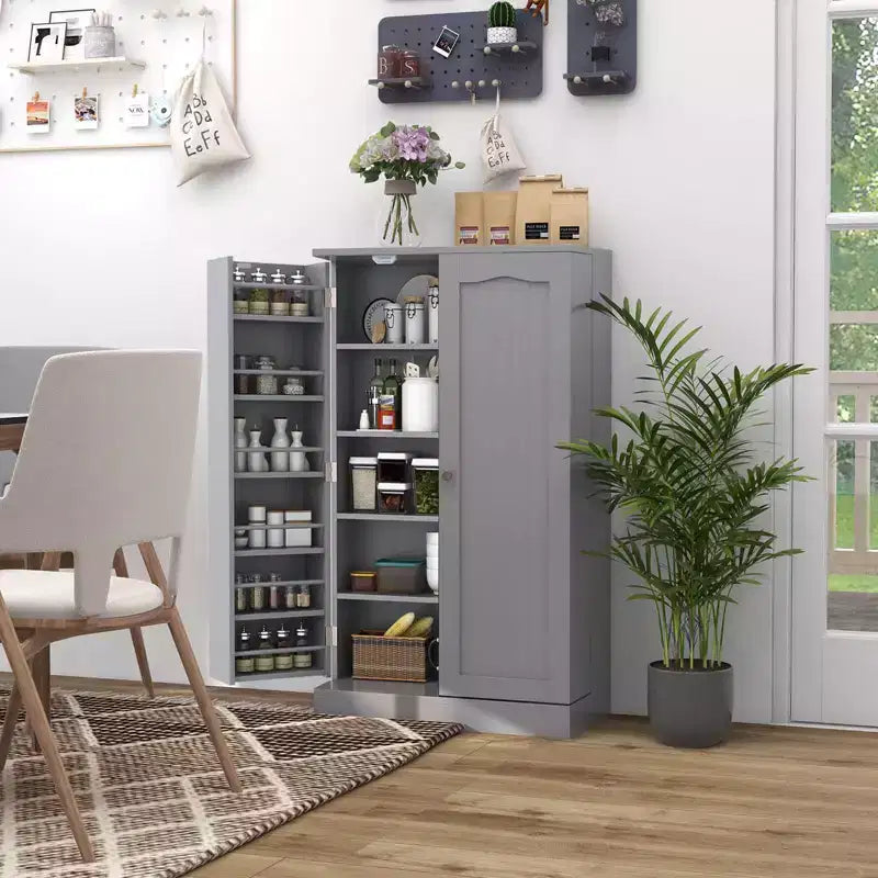 Costway 41 Farmhouse Kitchen Pantry Storage Cabinet withDoors Adjustable Shelves Gray/White