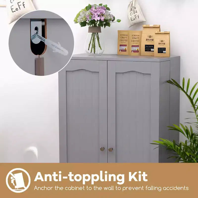 Costway 41 Farmhouse Kitchen Pantry Storage Cabinet withDoors Adjustable Shelves Gray/White