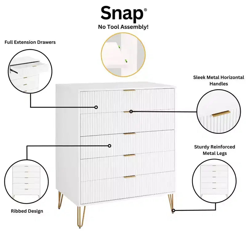 Manhattan Comfort Dumbo 2pc Modern 5 Drawer Dresser and 3 Drawer Dresser Set