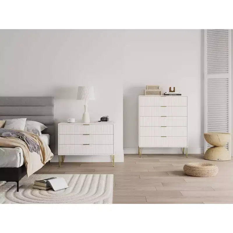 Manhattan Comfort Dumbo 2pc Modern 5 Drawer Dresser and 3 Drawer Dresser Set
