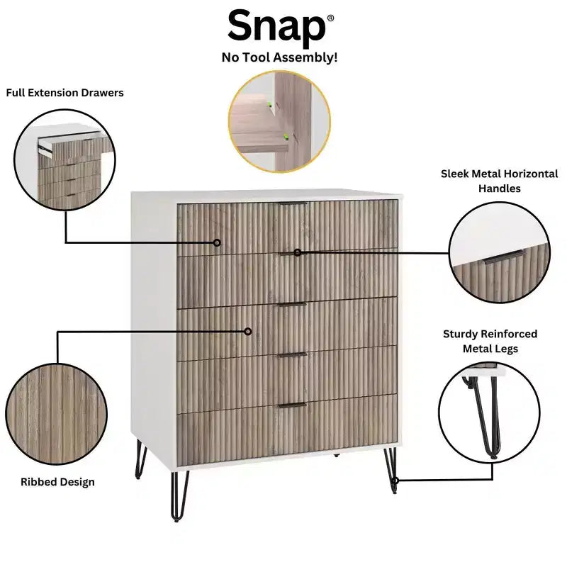 Manhattan Comfort Dumbo 2pc Modern 5 Drawer Dresser and 3 Drawer Dresser Set
