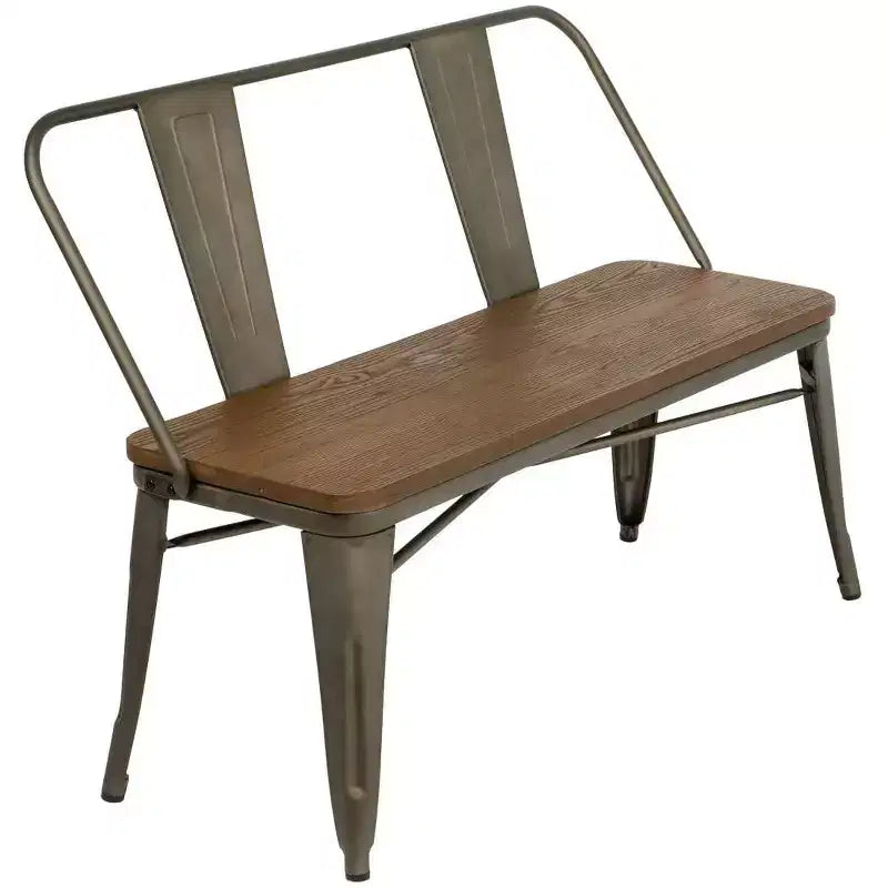 Panca da pranzo Erommy 42 pollici, panca da ingresso con schienale, panca da pranzo in metallo stile rustico, panca a fuso rustica industriale di metà secolo per 3 persone