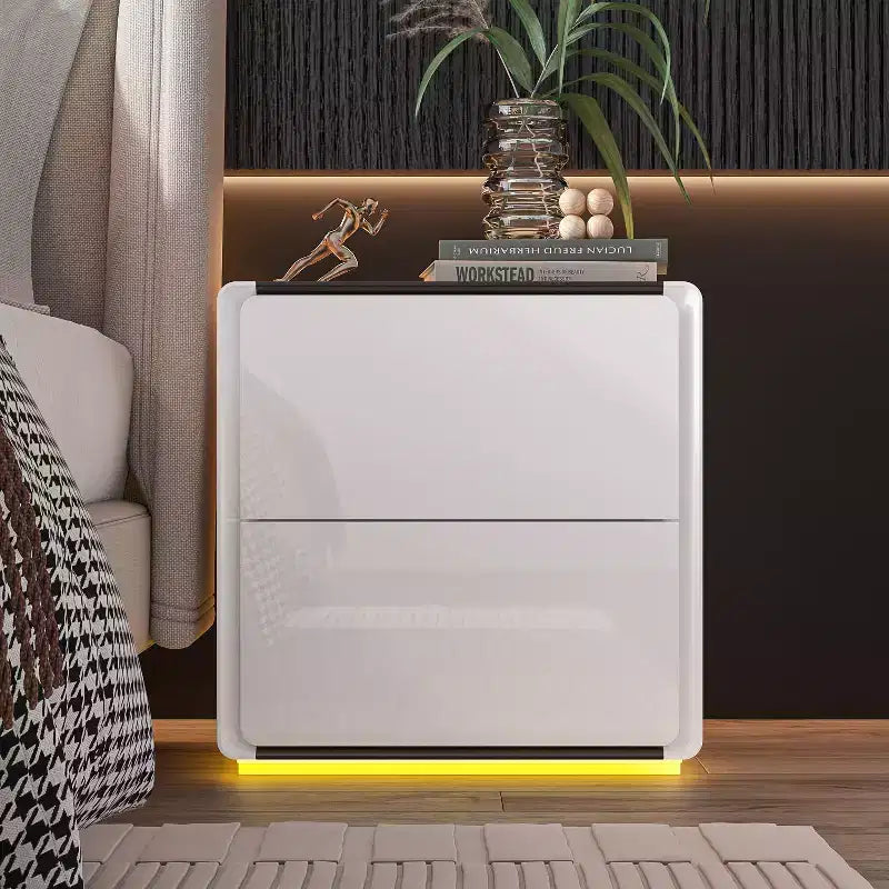 Famapy Modern Nightstand With LED Light 2-Drawers Bedside Table